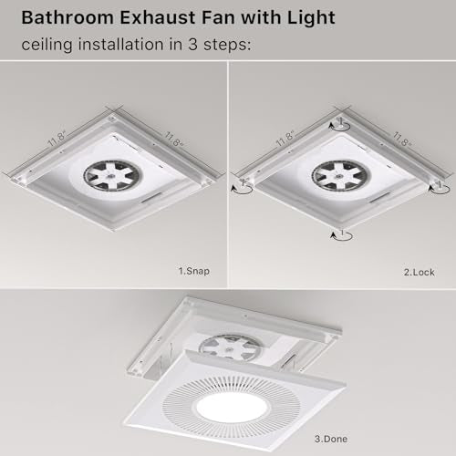 Bathroom Exhaust Fan with Light 165CFM Quiet 1.2 Sones | Ventilation Fan with 3CCT 1400lm LED Light Ceiling Cutout 9.84"x9.84" including Expandable Kit for Bathroom Laundry - color: 4000k Pearl White