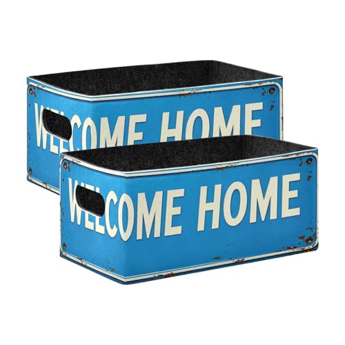 Storage Baskets Felt Foldable Storage Cube Shelf Bins Organizer Box for Kids Toys Office Bedroom Closet Babies Nursery 2-Pack (Welcome Home Blue) - color: Welcome Home Blue