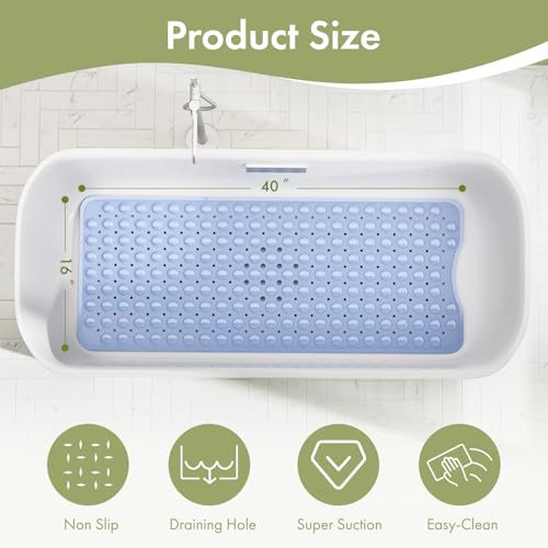 AmazerBath Shower Mat Non Slip 40 x 16 Inches, Shower Stall Mats with Suction Cups and Drain Holes, Non Slip Bath Mat for Tub for Elderly & Kids, Baby Blue - color: Baby Blue, size: 40" x 16" (Rectangular)