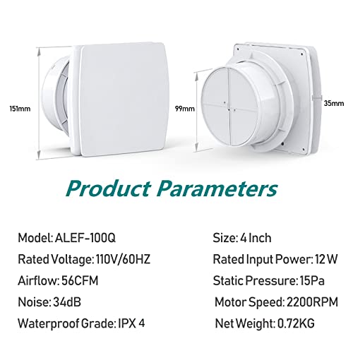Exhaust Fan 4" Home Ventilation Fan Window and Wall Mount Vent Fan for Kitchen Bathroom Workshop Garage (110v/12W/White) - size: 4''