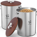 Paw Libero 2PK 25 Lbs total 50 Lbs Stainless Steel Dog Food Storage Container with Airtight Wooden Lid & Ceramic Bone Handle, Large Metal Dog Food Bin for Dogs & Cats - size: 25 lbs - 2pk