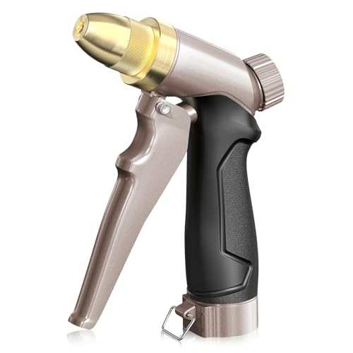RAINPOINT Garden Hose Nozzle, 100% Heavy Duty Metal Hose Sprayer, High Pressure Water Hose Nozzle with Adjustable Spray Patterns and Flow Control for Watering Plants, Car Washing, Pet Washing, Brown - color: Brown