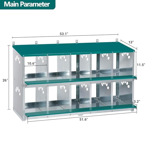 Chicken Nesting Box, 10 Compartment Nesting Box, | 10 Room Metal Nesting Boxes for Chicken, Green