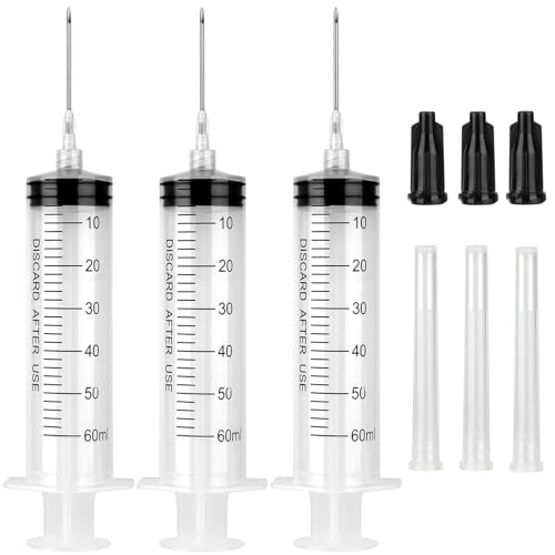 3 Pack 60ml Syringe with Needle 16G 1.5” and Cap, Luer Lock Syringes with Cap for Fluid Suction Injector, Drawing Oil, Fluid, Water, Lab - style: 60 ml