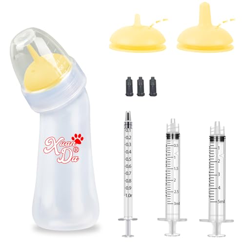 Pet Feeding Bottle and Syringes, 3 Sizes Nipples with Ventilation Valve Resistant Tearing Perfect for Puppies, Kittens, Small Wildlife (Yellow) - color: Yellow
