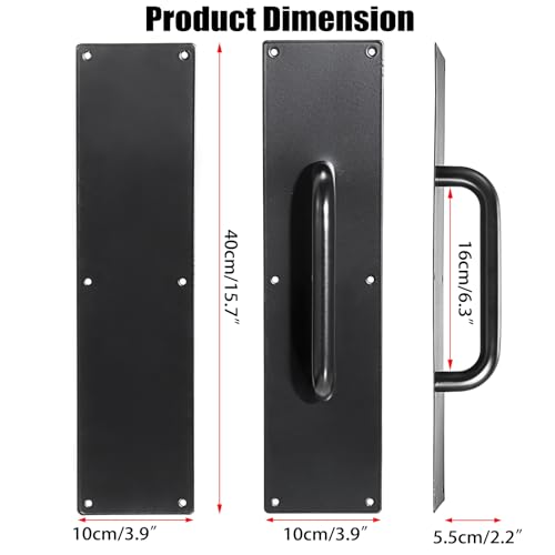 Sumnacon 1 Set 16" Stainess Steel Door Handle Pull & Push Plate - Heavy Duty Gate Handle Bar for Home/Office/Warehouse/Public,Suitable of Wooden/Composite Door with Screws,Brushed (Black) - color: Black