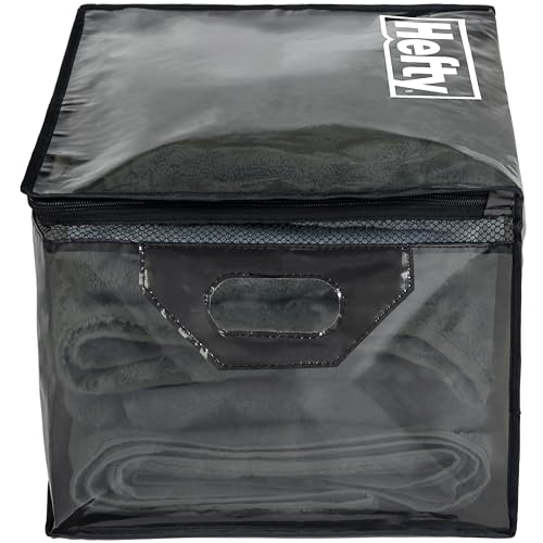 Hefty Large Flexible Tote with Breathable Mesh, Double Zipper, 2 Handles – Ideal for Moving or Clothes & Apparel Storage, Alternative to Plastic Bin, Organizer or Container – 2 Pack - size: 11 Gal - Standard
