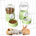 38oz Rabbit Water Dispenser and Feeder Set(Green) | Large Hanging Automatic Food Water Dispenser, for Bunny Guinea Pig Chinchilla Ferret Cage Accessories - color: Green