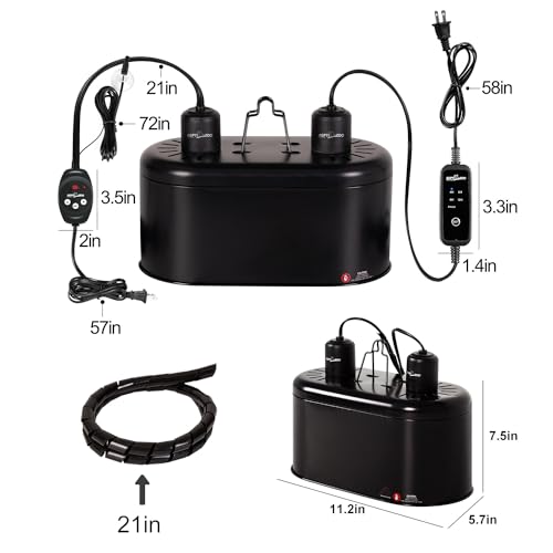REPTI ZOO Dual Reptile Light Fixture with Dimming Thermostat and Timer, Deep Dome Lamp Fixture with Independent Reptile Dimming Thermostat Heat Bulb Temperature Controller and Timing Function