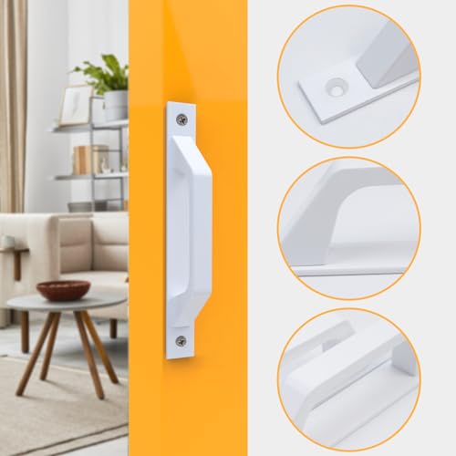 Semetall Barn Door Handle 175mm Hole Center Solid Steel White Flush | Gate Handle Heavy Duty Door Pull Hardware Handle with Screws for Wooden Door Sliding Barn Doors Gates Garages Sheds