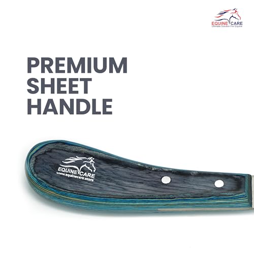 Left-Handed Narrow Farrier Hoof Knife, Horses, Ponies, Minis | Narrow hoof knife for detail trimming; J2 stainless steel blade; smooth blue layered handle; right- or left-handed - style: Left-Handed