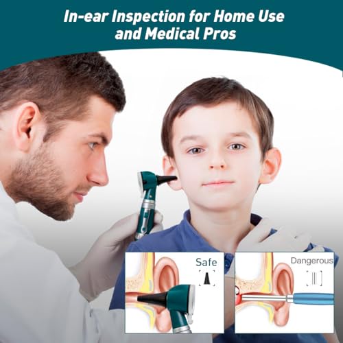 Scian Otoscope - Ear Scope with Light, Fiber Optic Otoscopes with Hard Plastic Case, Pocket Diagnostic Ear Infection Detector for Kids Adults Home Use (Green) - color: Green