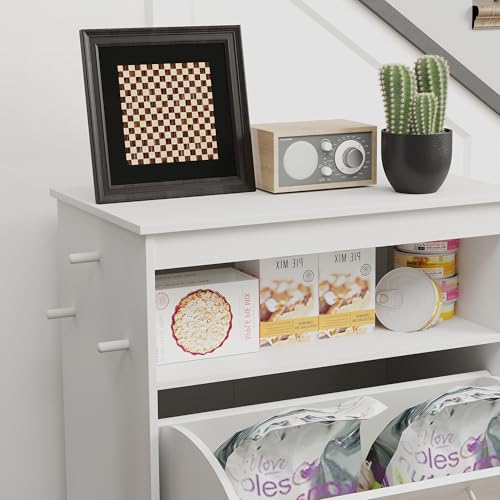 PawHut Dog Feeding Station with Raised Bowls, Pet Feeder Station, White | Dog Food Storage Cabinet, Hanger for Feeding & Watering Supplies - color: White