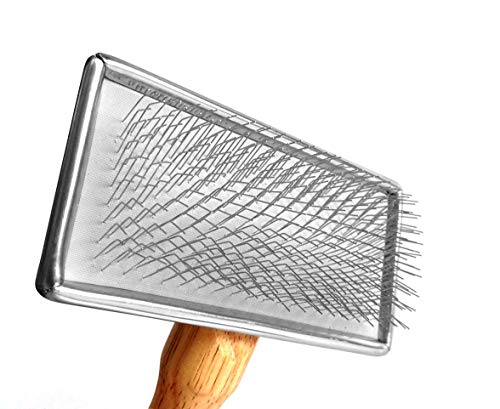 Pet Slicker Brush for Medium Dogs, Wooden Handle with Stainless Steel Soft Pins, Gently Remove Tangled, Loose Undercoat and Mats Hair, Pet Grooming Brush Tool (6.6") - size: 1 Count (Pack of 1)