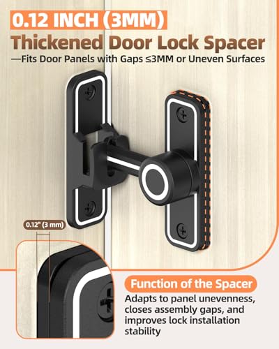 90/180 Degree Heavy Duty Barn Door Lock, Glow Black, 4 Pack | Thickened Zinc Alloy, Anti-Corrosion Coating, 3mm Spacer, Left Or Right Installation, For Sliding Doors, Shed And Bathroom - color: Luminous Black-4PCS