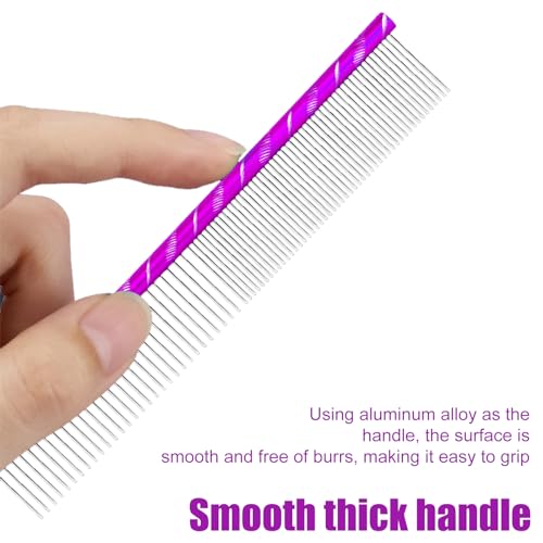 Fearless Alpaca Metal Pet Comb for Grooming Cats and Dogs (Purple) - Purple, Blue, Red, and Gold Colors Available - 8 Inch Length - Rounded Spine - Great Tool for Mats and Shedding