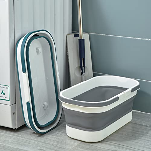 Goderewild Collapsible Plastic Bucket with Wheels 12L (3.17 Gallon) for House Cleaning, Camping, and RV - Multi-Purpose Rectangular Handy Basket for Cleaning Mop - Lightweight and Portable (Grey) - color: 12l-grey