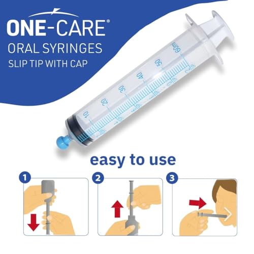 ONE-CARE 60ml Oral Syringe w/Cap, Slip Tip Liquid Dispensers, 25/Box | Precise Dosing, Infants-Oral Feed, Accurate Graduation, Individually Wrapped, Food-Grade Plastic, Adult & Pet - size: 60ml