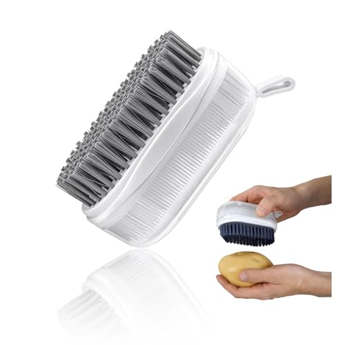 1 PCS Veggie Brush Scrubber Soft and Hard Bristle Vegetable Fruit Scrubber Double Sided Brush Produce Potato Brush Cleaner Mushroom Cleaning Brushes for Food Scrub (Grey White)