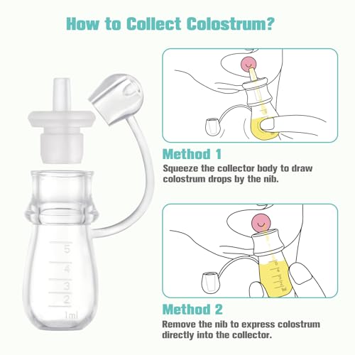 Colostrum Collector Kit 5ml-6pcs, Ready-to-Use Pack, Reusable Breast Milk Collector Multi-Use Colostrum Container with Storage Case, Cotton Wipe & Cleaning Brush, BPA Free