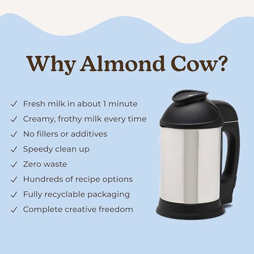Almond Cow Nut Milk Maker Machine, Plant-Based Milk Maker for Almond, Oat, Cashew, Soy Milk, Stainless Steel, No Straining Needed - Makes 5-6 Cups, 120V - size: Almond Cow