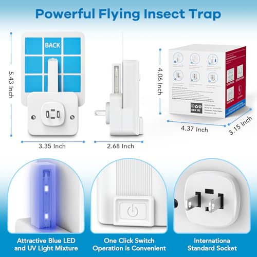 Indoor Fly Trap, Plug-in Fruit Fly Trap with 2 Devices and 6 Sticky Refills | Gnat Trap for Fruit Flies, Gnats, Flies, Moths, and Other Flying Insects—Ideal for Kitchen, Bedroom, and Living Room