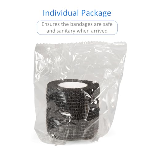 24 Pack Self Adherent Cohesive Wrap Bandages Non Woven Cohesive Bandage Elastic Self Adhesive Bandage Wrap Sports Athletic Tape First Aid Tape for Wrist Ankle Pet Vet Wrap Grip Cover 2 inch (Black) | Self Adherent Bandages Wrap First Aid Self Adhesive Ban