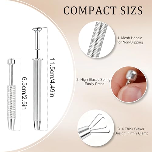 2Pcs Piercing Ball Grabber Tool for Changing Jewelry, Stianless Steel Flat Back Earring Applicator Internally Threaded Push Pin Piercing Grabber Tool - color: Silver-D
