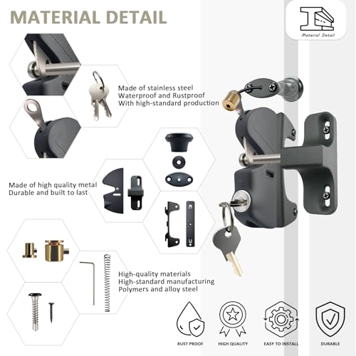 Gate Latch Door Latch with Pull Cable Opened Two-Sided Lockable Door Latch Durable,Versatile & Secure for Metal,Wood,and Vinyl Fence,for Privacy Fence,Outdoor Fence,Barn Door Lock,Wooden Fence(Black)