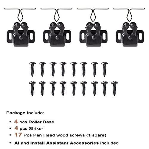 Keenkee Cabinet Latch Double Roller Catch, Black Nickel, 4 PCS | Hardware for Cupboard Closet Kitchen, Cabinet Door Latches and Catches - color: BlackNickel 4ps