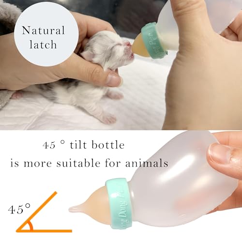 Doggiema Kittens Feeder Bottle,Silicone Feeding Nipple and Syringes | Angled Bottle suitable for kitten feeding,Bottle ventilation system,Three types of nipple can cover kitten's different ages - size: 60ml Bottle Set (kittens/Toy Puppy)