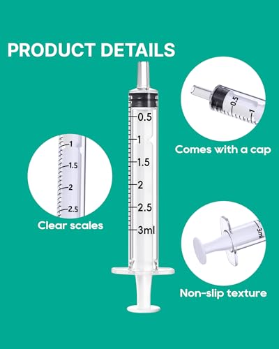 50 Pack 3ml Oral Syringes for Liquid without Needle Individually Wrapped | with cap, clear scale, non-slip bottom for pet feeding, liquid dispensing, scientific labs, plant cultivation and crafts - style: 3ml