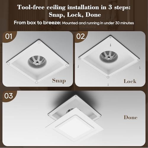 Ultra Quiet Bathroom Exhaust Fan with Light, 120 CFM, 1.0 Sones | 1000 Lumens LED Light, Easy Installation, Energy-Efficient Design, 10" × 10" Ceiling Mount