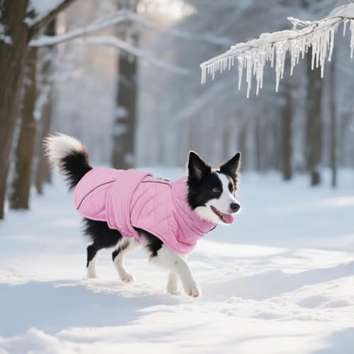 Kuoser Dog Winter Coat Waterproof Dog Snow Jacket, Warm Fleece Lined Pet Turtleneck Snowsuit Puppy Cold Weather Coats with Harness Hole, Adjustable Winter Vest for Medium Large Dogs, Pink, L - color: Pink, size: Large (Chest: 52 - 62CM / 20.47" - 24.4")