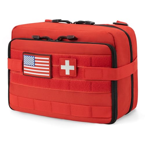 Jueachy Tactical Molle Pouch Large Admin Bag Utility Tool Pouches Molle Attachment EDC Pouches Expandable Molle Accessories Organizer Medical Pocket U.S.A Patch Included - color: Red