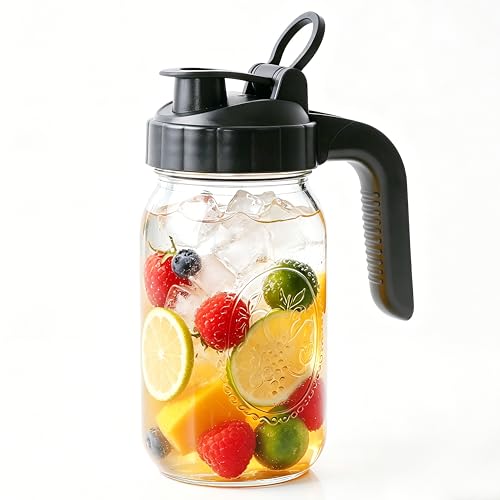 Glass Pitcher With Pour Spout Lid 32 Oz Mason Jar Breast Milk Storage For Fridge 1 Quart Airtight Leak-Proof Heavy Duty Water Jug With Flip Cap For Cold Brew Coffee Iced Tea Sun Tea Juices Beverages - size: 32 Ounces