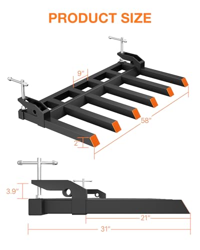 58Inch 4000lbs Pallet Forks Heavy Duty Tractor Forks with Adjustable Stabilizer Bar and 6 Forks Configuration for Tractor Attachments, Skid Steer, Loader Bucket - size: 58" Bucket