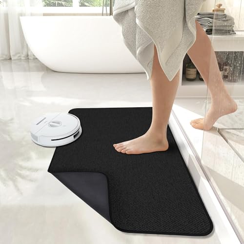 Bath Mat,Ultra Thin Bathroom Rugs,Rubber Bath Mats for Bathroom,Bath rugs | Non Slip,Quick Dry,Machine Washable,Low Pile,Absorbent,Shower Outside,Sink,Bathroom Decor Accessories.Black,17x27Inch(2 Pack) - color: Black, size: 1'5" X 2'3" (2 Pack)