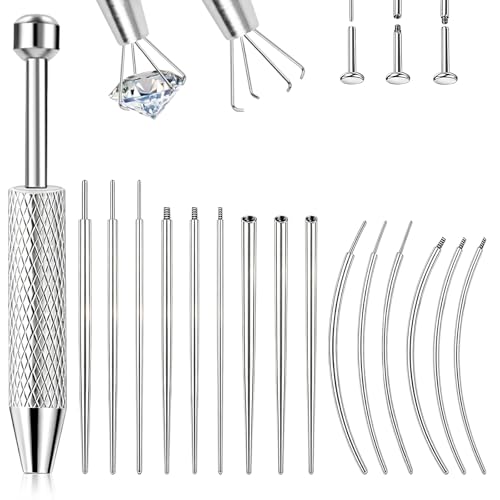 2Pcs Piercing Ball Grabber Tool for Changing Jewelry, Stianless Steel Flat Back Earring Applicator Internally Threaded Push Pin Piercing Grabber Tool - color: Silver-I
