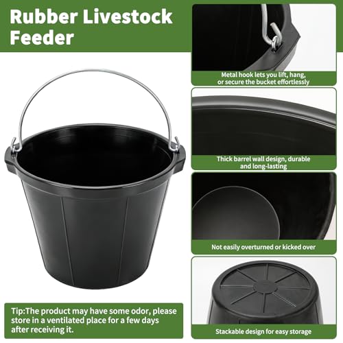 2 Pack Rubber Horse Feed Buckets, 10 Qt Water Troughs with Handles | 11.4 x 8.6 in,Horse Water Bucket, Feed or Water Use, Thick Rubber, Carry Handles, Stackable Design, For Horses & Goats
