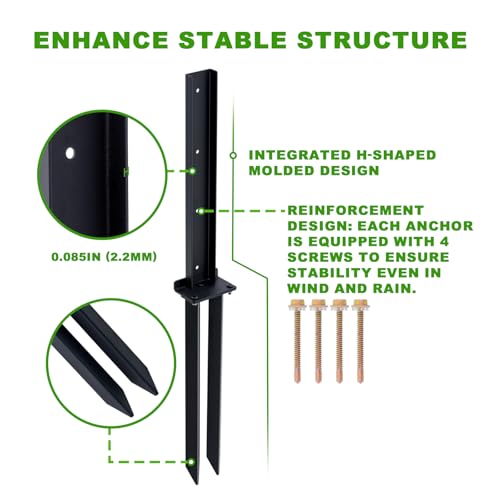 4-Pack Fence Post Repair Kit, 32in Heavy Duty Ground Spike Anchor for Wooden Post Repairing Tilted/Broken Posts - size: 4 Pack