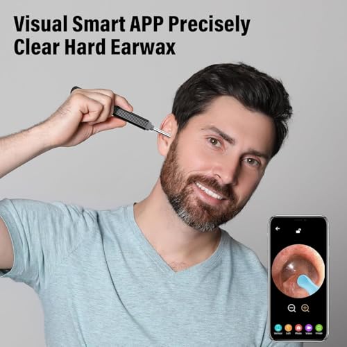Ear Wax Removal - Earwax Remover Tool with 8 Pcs Ear Set - Ear Canal Cleaner with 1080P Camera - Ear Cleaning Kit with 6 Ear Scoops - Ear Wax Cleaner with Camera-Otoscope Ear Pick for iOS & Android