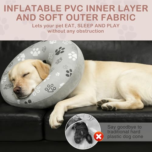 SCENEREAL Dog Cone Alternative After Surgery Donut Collar Soft | Pet Recovery Pillow Collar for Medium Large Dogs, Inflatable Adjustable Neck Collars to Prevent Licking, Grey Footprints M - color: Grey Footprints, size: M(Neck 13"-16")