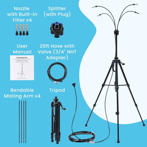 HOMENOTE Standing Misters for Outside Patio, 4.8FT Adjustable Height | Tripod Base, 26FT Misting Hose, Portable Misting System For Backyard Tanning, Pool, BBQ Cooling & Garden Watering