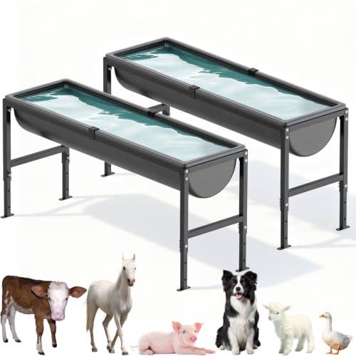 2PCS Animal Waterer 12 Gallon | Livestock Water Trough with Adjustable Stand, Easy to Assemble and Carry, Feeding Goat, Sheep, Horse, Dog in Farm - size: 2 PCS