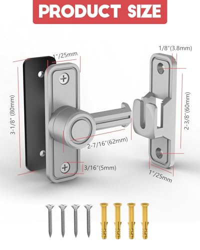 Heavy Duty Gate Latches 90 Degree Right Angle Barn Door Lock, Anti-Theft Sliding Door Lock Latch for Wooden Fence Garden Bathroom Outdoor Garage Window Include Screw (Silver) | Anti-Theft Sliding Door Lock Latch for Wooden Fence, Garden, Bathroom, Outdoor