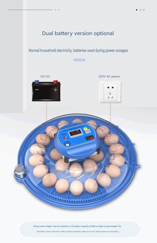 JUJOJB 12-Egg Incubator with Automatic Turner and Temperature Control | Humidity control, built-in egg candler, 360-degree clear window. For chicken, duck, quail, turkey eggs. Adjustable dividers. - color: Blue