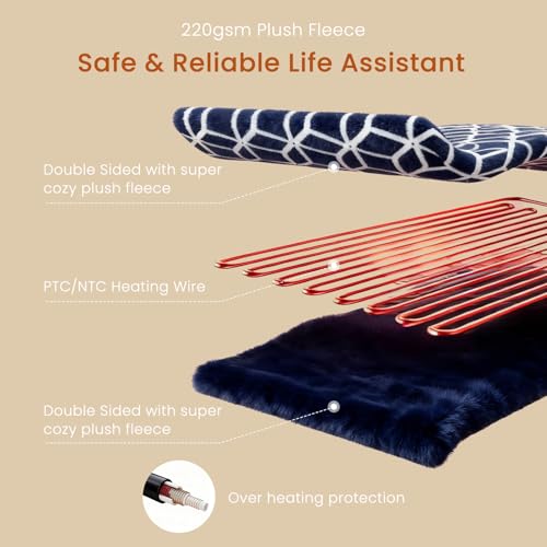 Heated Throw Blanket with Built-in Button Controller 50"x60" Electric Blanket with Soft Flannel Sherpa Fleece 4 Heat Settings 4-Hour Auto Shut Off Overheat Protection for Couch Bed and Office - color: Navy White, size: Throw