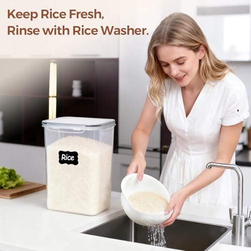 ComSaf Airtight Rice Storage Container with Lid 10Qt 2Pack, Large Capacity | 9.5L Plastic Food Canister, Rice Sugar Flour Cereal Oats Pasta, Pantry Kitchen Cabinet, Label, Scoop, Rice Washer, BPA-free - size: 10Qt-Rectangle