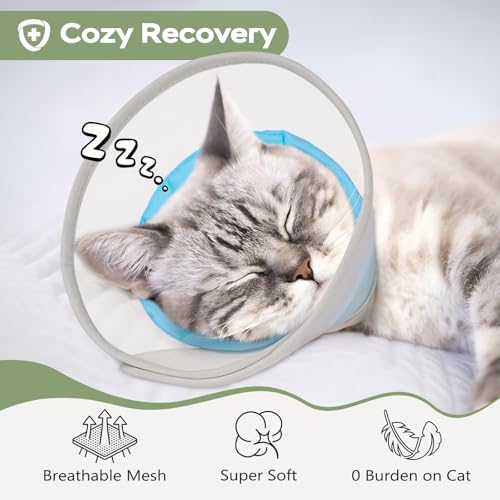 Cat Cone Collar Soft: Comfortable Waterproof Mesh Recovery Cone After Surgery to Stop Licking and Scratch, Alternative to Plastic Elizabeth Head/Neck Cone, Blue,S - color: Blue, size: S
